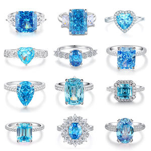 वाटरप्रूफ महिलाएं 925 स्टर्लिंग सिल्वर एक्वामरीन 5a 8a क्यूबिक जिरकोनिया रिंग शादी की सालगिरह अंगूठी कस्टम गहने आपूर्ति - Product Image 2