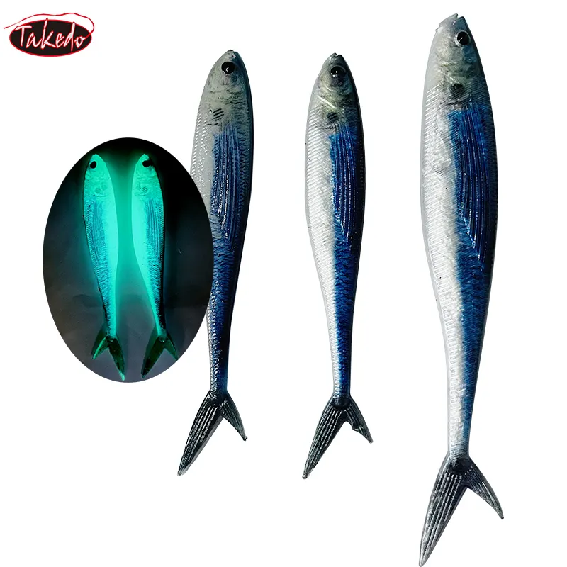 TAKEDO 3D señuelo de pintura de peces vivos 12,5 CM 11G 16CM 21,5G cebo de pesca suave luminoso tijera cola de pez para atún lubina pesca en el mar