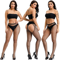 Bas résille dans l'entrejambe ouverte, Sexy, érotique, pour femmes, chaussettes longues, cuisse haute, collants en maille noire