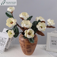 Fleurs de Magnolia Artificielles, Arrangement Floral Artificiel, Branche de Feuilles à Fleurs Roses, Décoration pour la Maison, Décoration de Table de Mariage