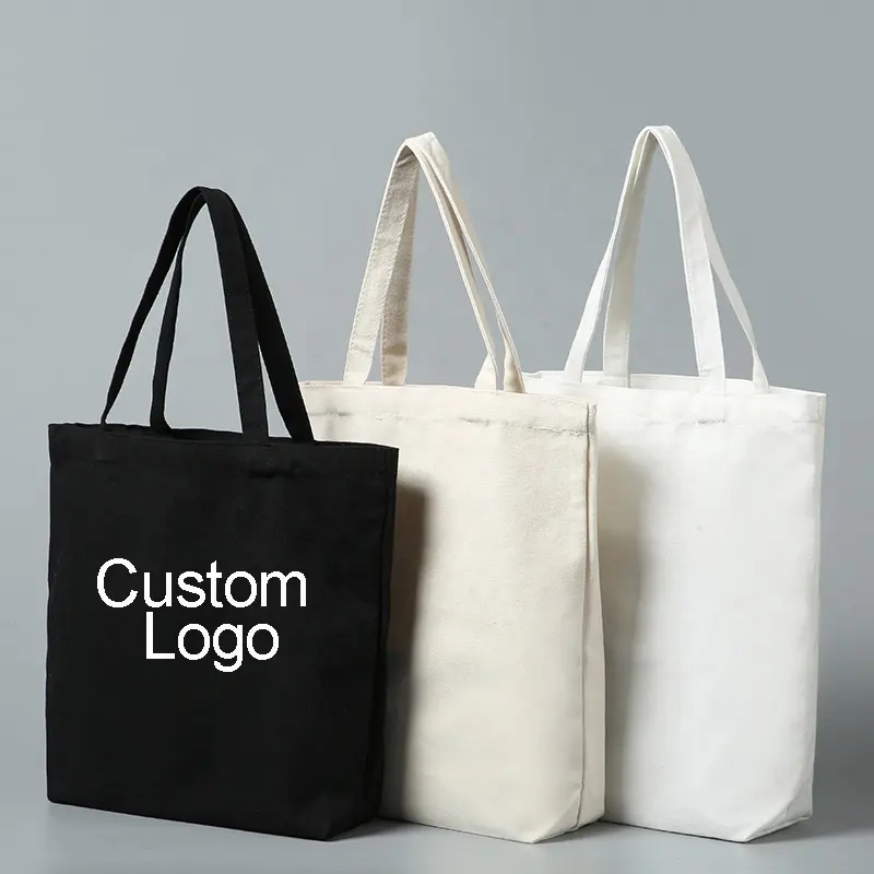 Custom Size Logo Printed Reusable Plain Blank Bulk Large Organic Cotton Canvas Grocery Shopping Tote Bags