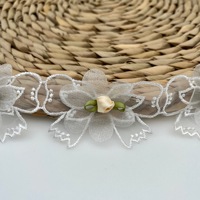 Garniture en dentelle de guipure en organza de haute qualité et de luxe personnalisée, ruban de fleurs pour décoration de perles de robe