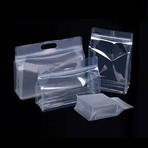 カスタム食品グレード透明透明8サイドシールスタンドアップポーチ7X11食品用平底ジッパーバッグ