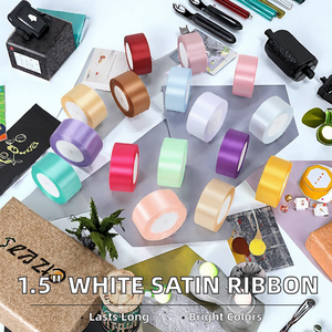 Wholesale 1.5 Inch Slit Edge <b>White</b> Satin Ribbon Roll Solid Color 40mm 4cm for Christmas Valentine's Day Gift <b>Wrap</b> Flowers - Product Image 2