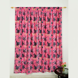 Vintage Cotton Velvet Curtain: Candy Pink Jungle Print, Boho Drapes (Set of Two) Can Be Customized Any Size in Wholesale Price - Product Image 1