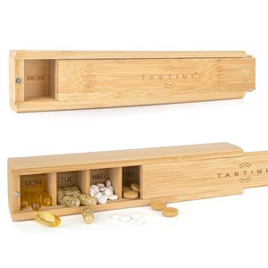 Boîte à pilules en bois Tabtime, organiseur de médicaments hebdomadaire 7 jours, étui de rangement portable pour la gestion quotidienne des doses - Product Image 1