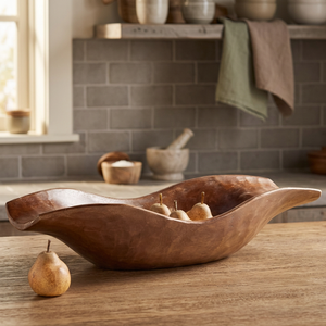 Bol à fruits en bois d'acacia poli, style vintage, pour servir les aliments, décoration de la maison, écologique, passe au lave-vaisselle, fait main, personnalisé, pour les fêtes - Product Image 1