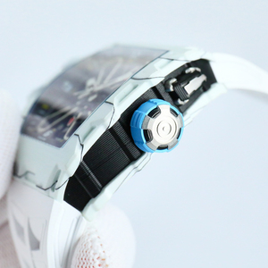 Luxury Men's Sports <b>Watch</b> Light Blue Rubber Strap Hollow Mechanical Design Barrel-Shaped <b>Case</b> High-End Business Glass Pointer - Product Image 3