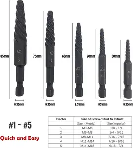 Ensemble d'extracteurs de vis endommagées et de boulons cassés 6 pièces avec trousse à outils à changement rapide 1/4