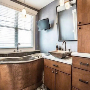 Bañera de Cobre Independiente Rectangular con Tapa, Bañera Duradera y Ecológica para Adultos, para Baño - Product Image 1