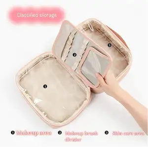 Bolsa de cosméticos feminina grande para viagem, bolsa cosmética à prova d'água com fecho de zíper