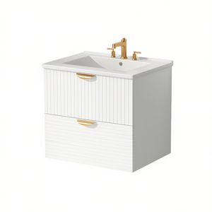 Moderno Mueble de Baño Blanco de 24 Pulgadas para Montar en la Pared con 2 Cajones para Baños Pequeños - Product Image 1