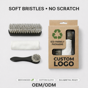 Cepillo para Zapatos de Pelo de Caballo Premium de Fábrica, Kit de Pulido de Cuero de 3 Piezas, Cerdas Suaves, Sin Rayones, Mango de Madera de Haya, Paño de Algodón, OEM/ODM - Product Image 2