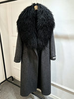Manteau d'hiver de luxe Janveny pour femme, en laine double face, avec col et poignets en vraie fourrure de mouton de Mongolie, coupe oversize, mélange de laine, veste d'extérieur