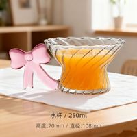 Tazas de Vidrio con Asa de Corazón y Lazo - Tazas de Vidrio Borosilicato de 250 ml con Diseño Acanalado, Lindas Tazas Transparentes para Café y Té con Asa Rosa