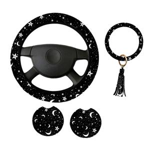 Cubierta para volante de coche con lunas negras y estrellas blancas, accesorios protectores para coche, regalos para coche - Product Image 4