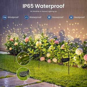 Luz Solar Decorativa con Forma de Fuegos Artificiales, 120 LED, Paquete de 2, Blanco Cálido, para Jardín Exterior, Alimentada por Energía Solar - Product Image 6