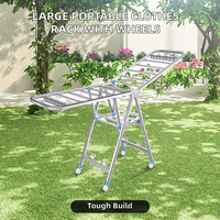 Portable Double-Tier Pliant En Métal Étendoir À Vêtements Conception Amovible Grand Extérieur Pliable Étendoir À Linge Roues Maison