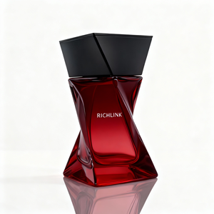 Flacone di Profumo in Vetro Irregolare Trasparente Rosso Vuoto con Pompa Atomizzatore <span class=keywords><strong>75ml</strong></span> Forma a Spirale con Tappo Nero - Product Image 1
