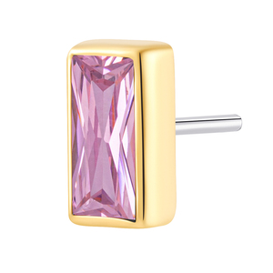 Piercing storie 14k oro massiccio lunetta rettangolo taglio CZ trici senza filo Piercing gioielli - Product Image 6