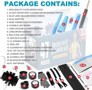 Kit de Limpieza de Ventilación de Secadora de Aleación de Aluminio de 47 Piezas y 33 Pies <span class=keywords><strong>DR</strong></span>, Accesorio de Aspiradora Omnidireccional Azul para Pelusas, Cepillo para Ventilación de Secadora (Manual) - Product Image 6