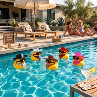 Jouets de bain en caoutchouc PVC en gros, mini-canard jaune cowboy western avec pistolet BBT047