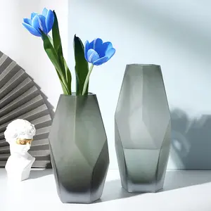 Vase à bourgeon en verre de murano soufflé à la main, géométrique, givré, gris, dégradé, cristal, vases, pour la décoration de la maison et du mariage, 2022
