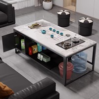 Table basse moderne minimaliste de luxe en pierre frittée écologique, aspect marbre, avec base en métal, pour salon
