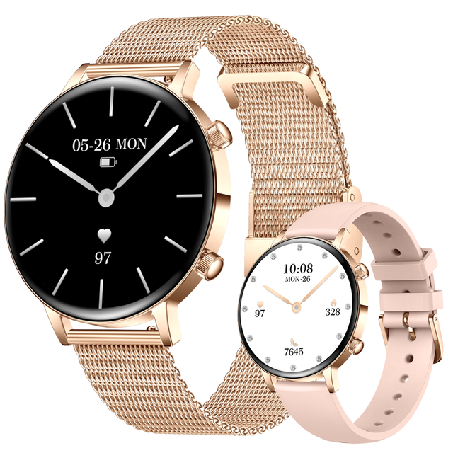 MK96 Rose Gold Smart Watch Silica Gel Female Design 1.32 Inch AMOLED Display IP68 Waterproof Fitness Tracker 4 Days Answer Call