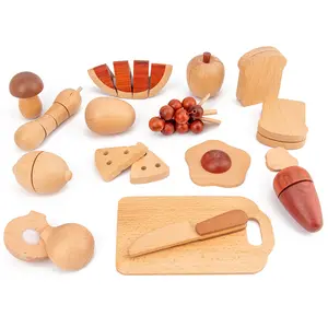 HAIWEGO Wooden Montessori Cutlery Pretend Play Tea Set Wooden Educational Activity Kitchen Food Toy Inspired Wooden Child Toys
