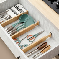 Diviseurs de tiroirs en bambou naturel, organisateurs, diviseurs de tiroirs réglables pour la cuisine, la chambre à coucher, la salle de bain, la commode, le bureau