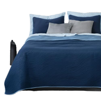 Couvre-lit matelassé léger double face avec taies d'oreiller, couvre-lit d'été anti-boulochage (Bleu marine)