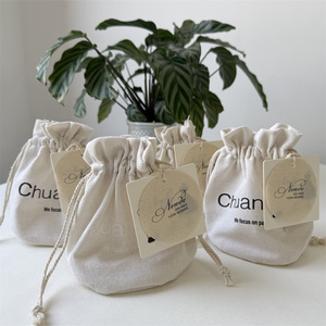 Sac en coton mousseline à fond rond avec cordon de serrage, imprimé avec logo personnalisé, pour emballage de bijoux, cadeaux, bouteilles, bougies en cire - Product Image 2