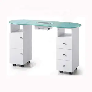 Venta caliente mesas de manicura superior de cristal/MESA de uñas de escritorio/escritorio con ventilador recogido
