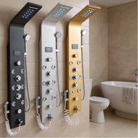 Panneau de douche thermostatique avec écran LED et affichage numérique de la température, effet pluie, en laiton chromé, à fixation murale, pour hôtels et villas