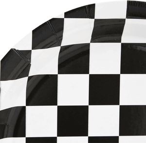 9-Inch White 350gsm CMYK Race Car Checkered Flag Eco-Friendly <b>Disposable</b> Paper <b>Plate</b> FDA Approved for Parties - Product Image 4
