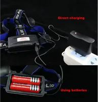 Lampe frontale LED T6 rechargeable par USB en 3 modes - Batterie non incluse Lampe frontale de camping, randonnée en plein air, lampe frontale de vélo, extérieur