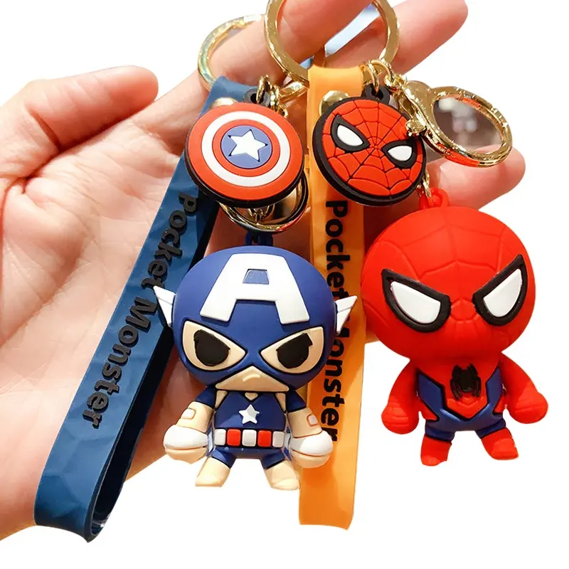 3D Pvc Cartoon Anime Super Hero Captain America Marvel Key Chain Key Ring Custom 3D Cartoon Silicone Avengers Marvel Keychain