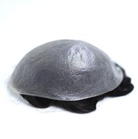 Prothèses capillaires pour hommes sur mesure, en PU ultra-fin de 0,03 mm, avec boucles en V, noires, 100 % cheveux européens, système de remplacement capillaire, postiches, toupet
