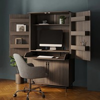 Bureau d'ordinateur convertible en bois durable avec plateau pour clavier escamotable, étagère de rangement, design gain de place