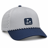 Casquette de baseball imperméable à 5 panneaux avec logo personnalisé en PVC caoutchouc, casquette de sport avec trous découpés au laser et cordelette sur la visière