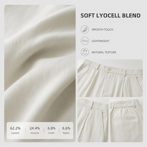 Shorts droits pour homme en Lyocell et Lin, à double pli, couleur unie, longueur genou, avec logo personnalisé, doux, respirant, idéal pour l'été - Product Image 2