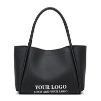 Schwarze Leder-Tragetasche für Damen mit Individuellem Logo, Große Kapazität Schulter-Handtasche, Langlebiges PU-Leder, Modische Casual-Arbeits- und Einkaufstasche