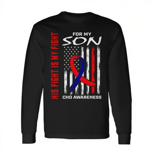 T-shirt à manches longues unisexe à col rond pour adulte, motif Drapeau américain, thème « Son combat est mon combat », sensibilisation au VIH, pour événements de marche et course, numérique - Product Image 2
