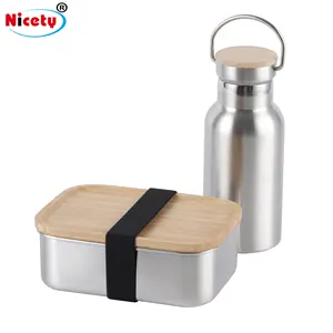 Reusable Stainless Steel Insulated Sport Water Bottle And Sport Bamboo Lid Lunch Box Set