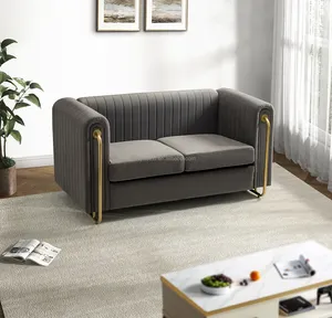 Nordic Designer Luxury Velvet Tufted Love Seat Sofa For Home Grey For Office Villa Bedrooms Cheap Fabric Living Room Furniture