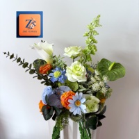 Vente en gros de compositions florales artificielles de luxe vintage, centre de table de mariage, décoration en soie avec calla, rose et delphinium