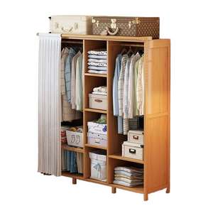 Armoire simple en bambou, autoportante, avec portes coulissantes, grande capacité de rangement pour chambre à coucher - Product Image 5