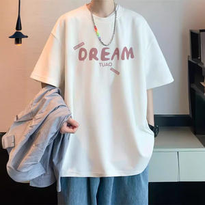 Chemise à manches courtes pour homme en coton 100% avec col rond et imprimé lettres tendance, blanche, pour adolescents branchés - Product Image 6