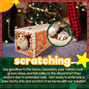 AFP-Casa <span class=keywords><strong>Castillo</strong></span> de gato de cartón navideño con almohadilla <span class=keywords><strong>para</strong></span> rascar y hierba gatera resistente a los arañazos - Product Image 6